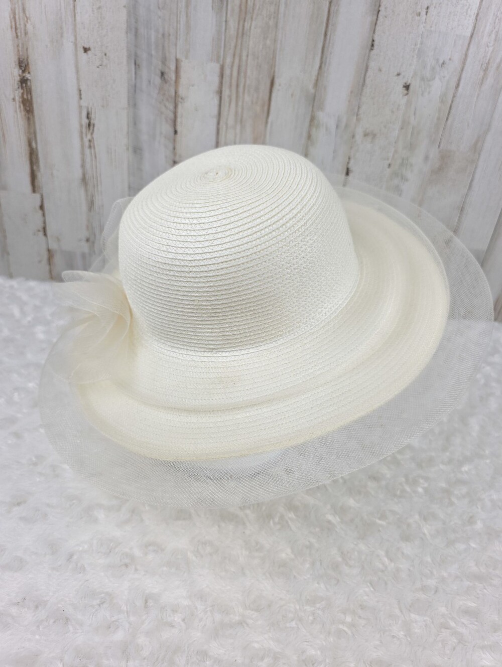 Cream-Colored Vintage Ladies' Tulle Straw Hat One Size - Picture 4 of 10